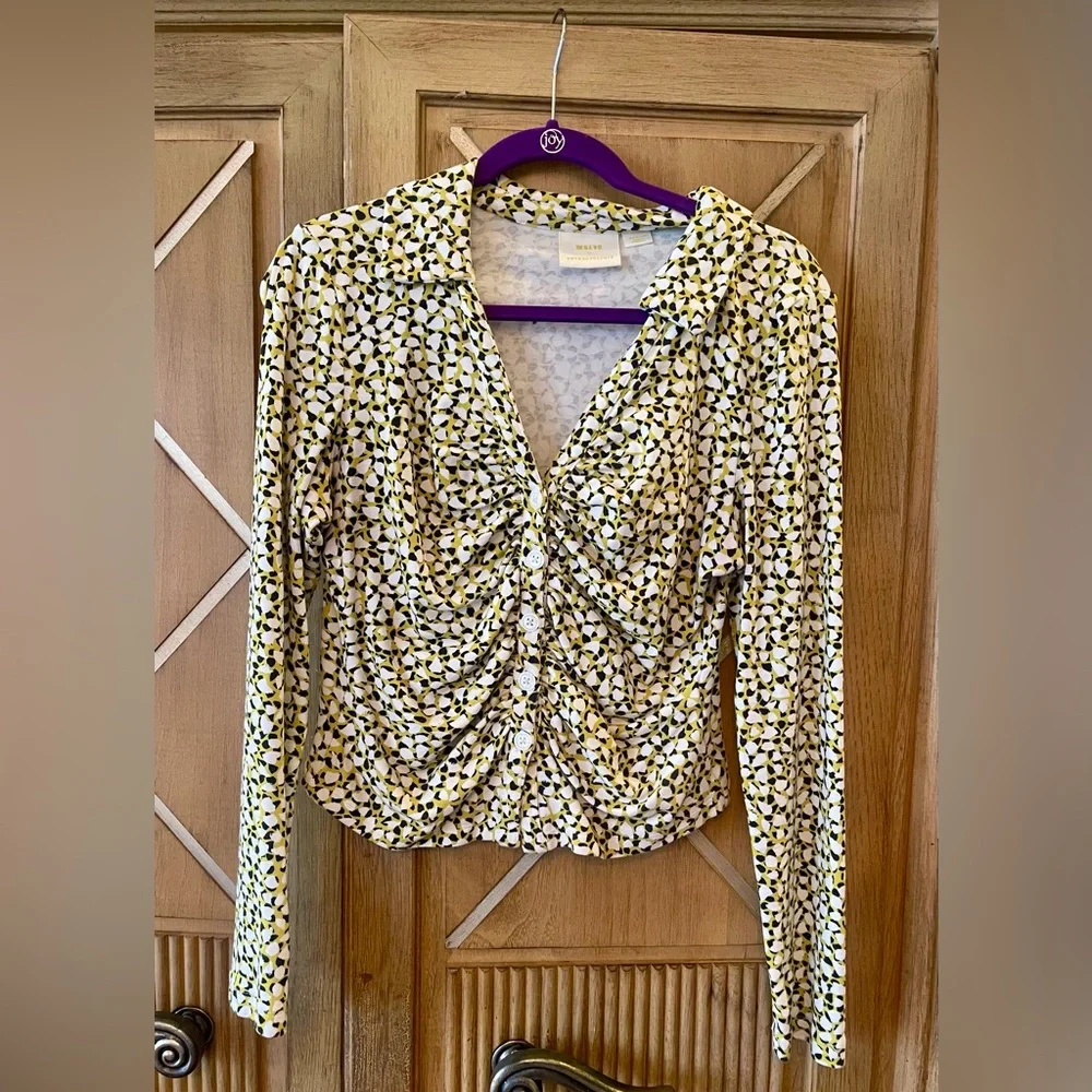 Anthropologie Maeve Yellow and Black Patterned Blouse - Picture 3 of 11